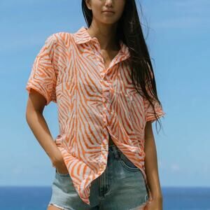 Acacia Red and White Zebra Print Shirt size P sabi Mombasa cover up